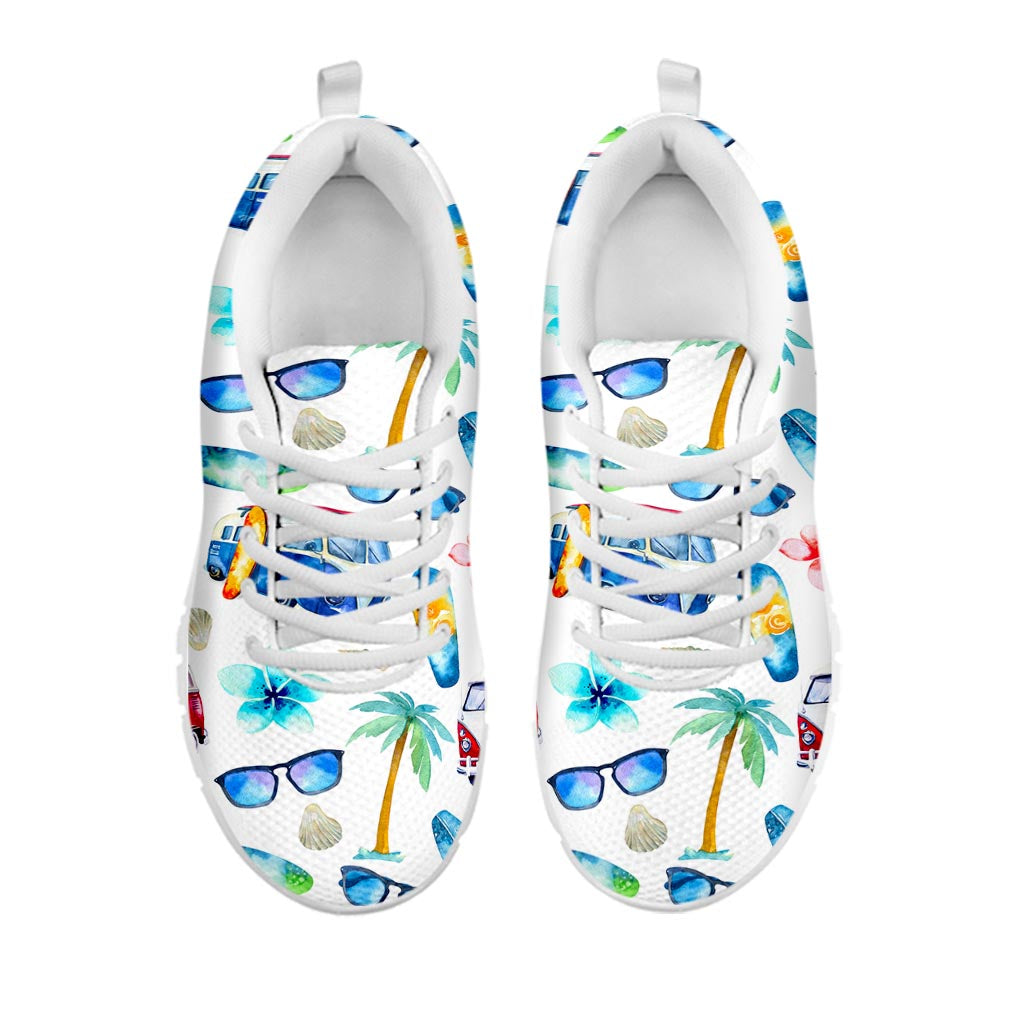 Watercolor Surfing Pattern Print White Running Shoes