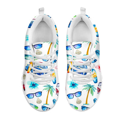 Watercolor Surfing Pattern Print White Running Shoes