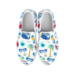 Watercolor Surfing Pattern Print White Slip On Sneakers