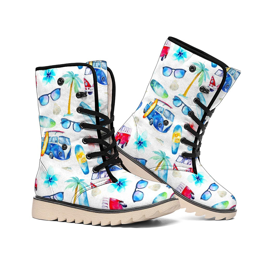 Watercolor Surfing Pattern Print Winter Boots