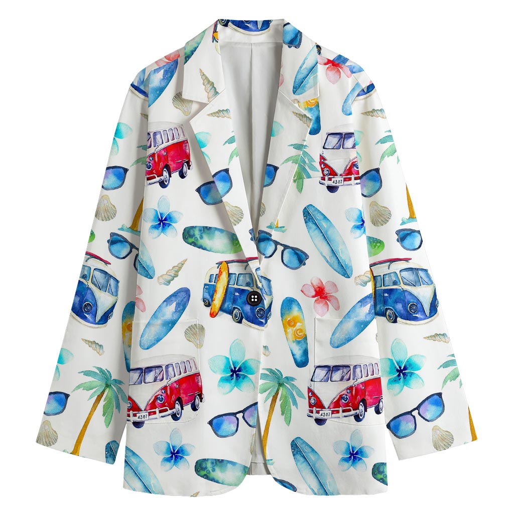 Watercolor Surfing Pattern Print Women's Blazer