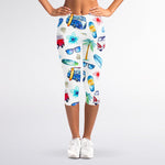Watercolor Surfing Pattern Print Women's Capri Leggings