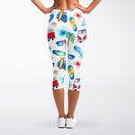 Watercolor Surfing Pattern Print Women's Capri Leggings