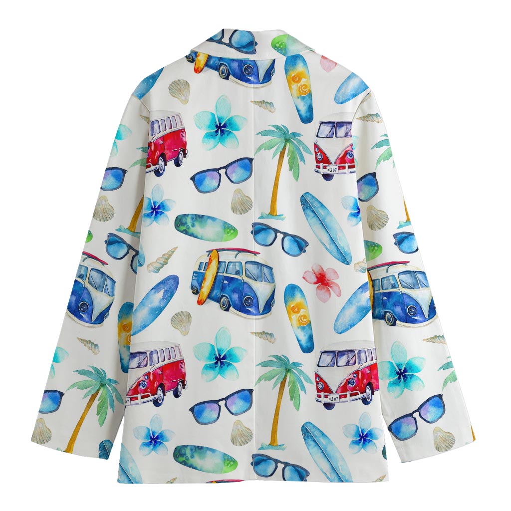 Watercolor Surfing Pattern Print Women's Cotton Blazer