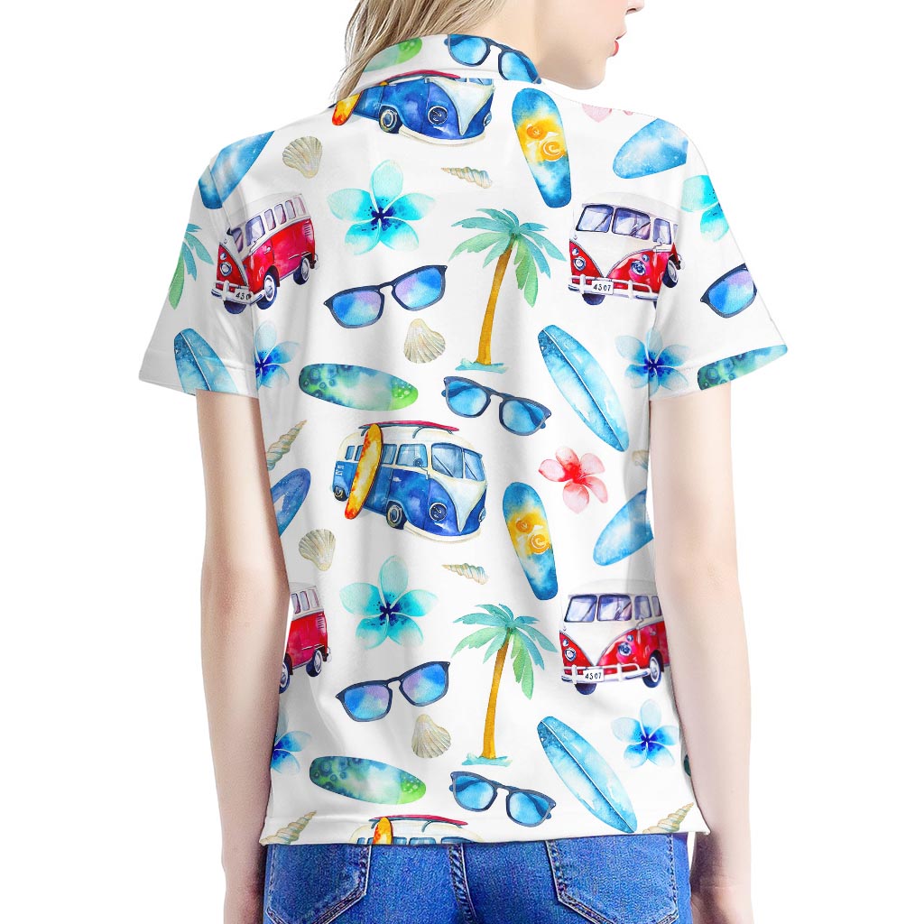 Watercolor Surfing Pattern Print Women's Polo Shirt