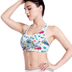 Watercolor Surfing Pattern Print Women's Sports Bra