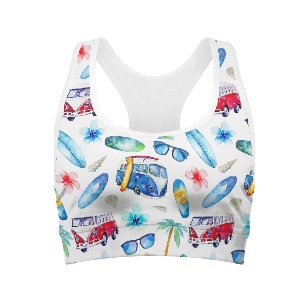 Watercolor Surfing Pattern Print Women's Sports Bra