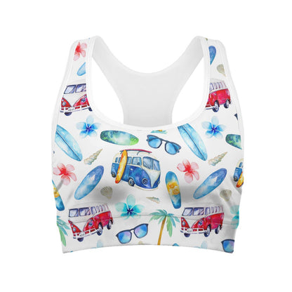 Watercolor Surfing Pattern Print Women's Sports Bra