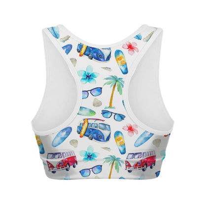 Watercolor Surfing Pattern Print Women's Sports Bra