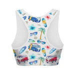 Watercolor Surfing Pattern Print Women's Sports Bra