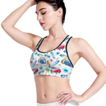 Watercolor Surfing Pattern Print Women's Sports Bra