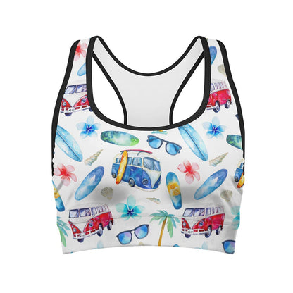 Watercolor Surfing Pattern Print Women's Sports Bra