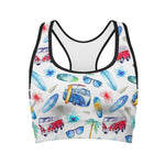 Watercolor Surfing Pattern Print Women's Sports Bra