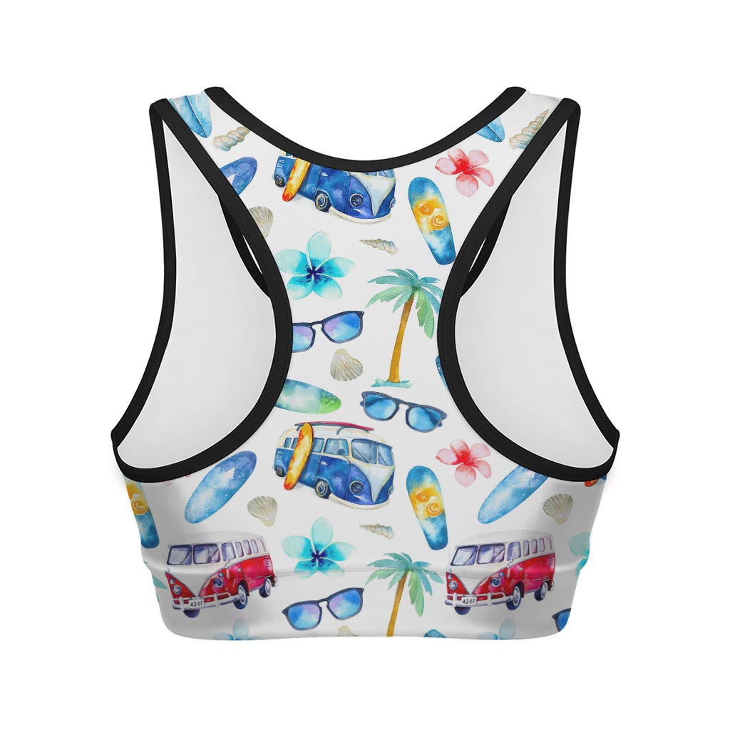 Watercolor Surfing Pattern Print Women's Sports Bra