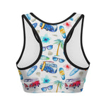 Watercolor Surfing Pattern Print Women's Sports Bra