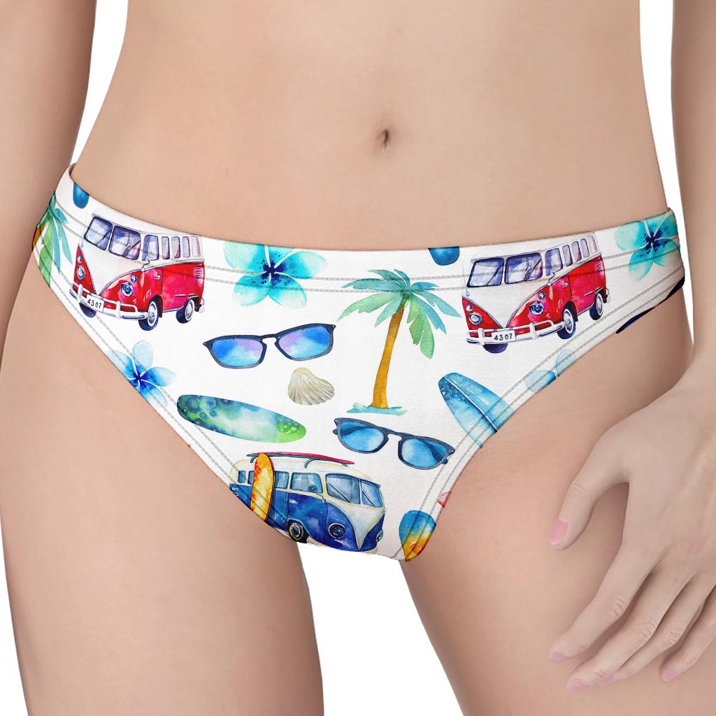 Watercolor Surfing Pattern Print Women's Thong