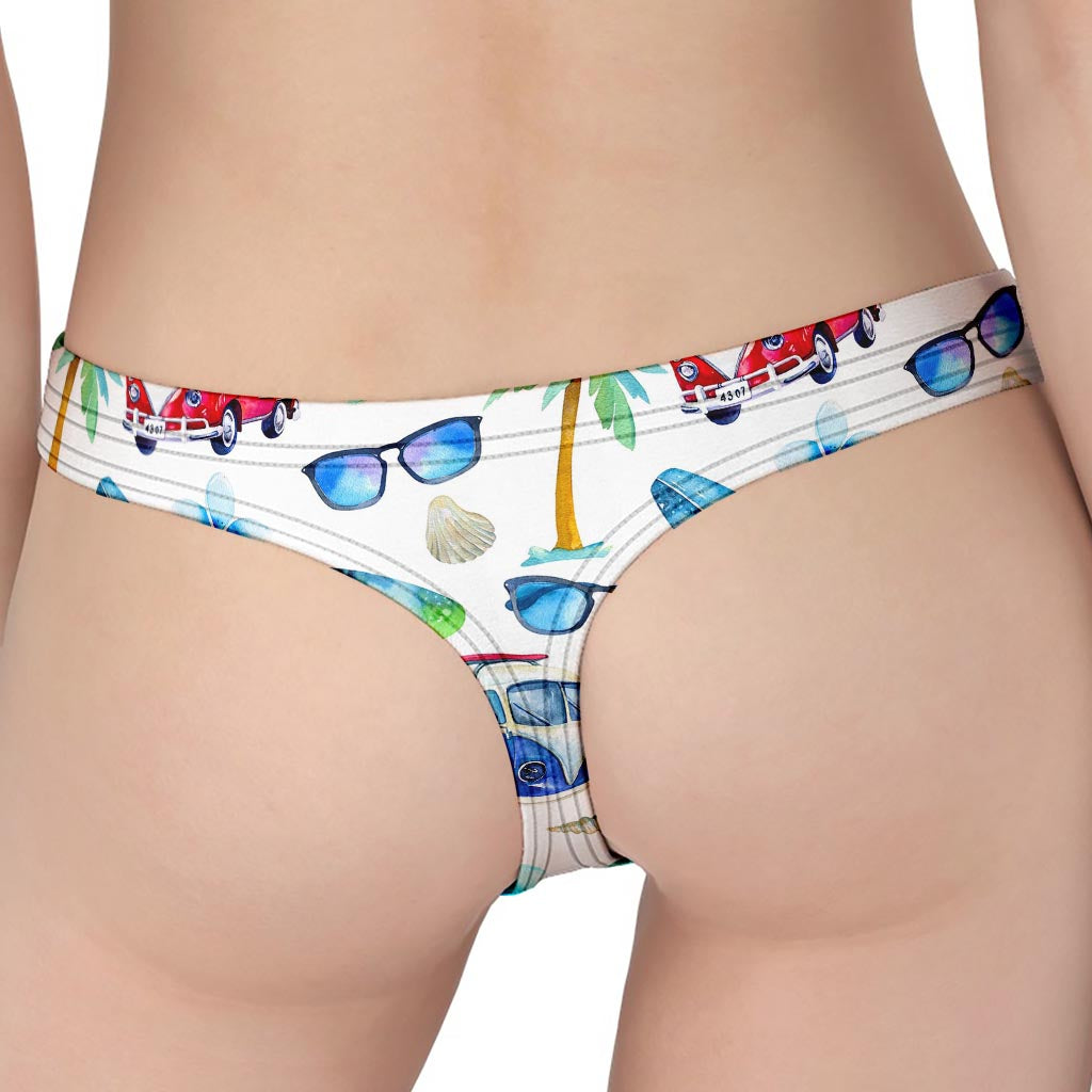 Watercolor Surfing Pattern Print Women's Thong