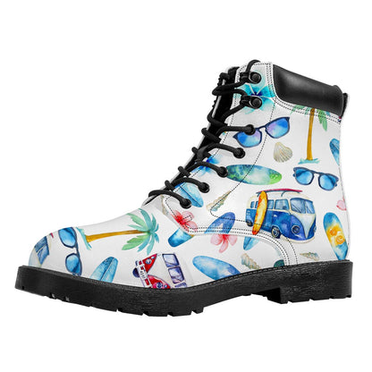 Watercolor Surfing Pattern Print Work Boots