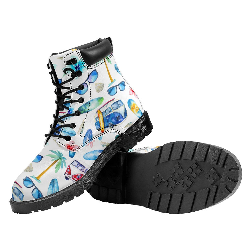 Watercolor Surfing Pattern Print Work Boots