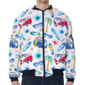 Watercolor Surfing Pattern Print Zip Sleeve Bomber Jacket