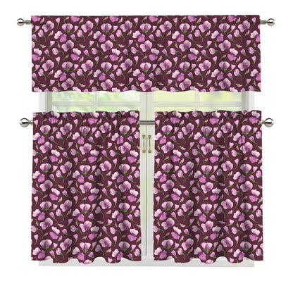 Watercolor Sweet Pea Pattern Print 3 Piece Kitchen Curtains
