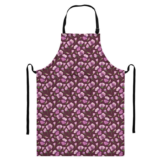 Watercolor Sweet Pea Pattern Print Bib Apron With Pocket