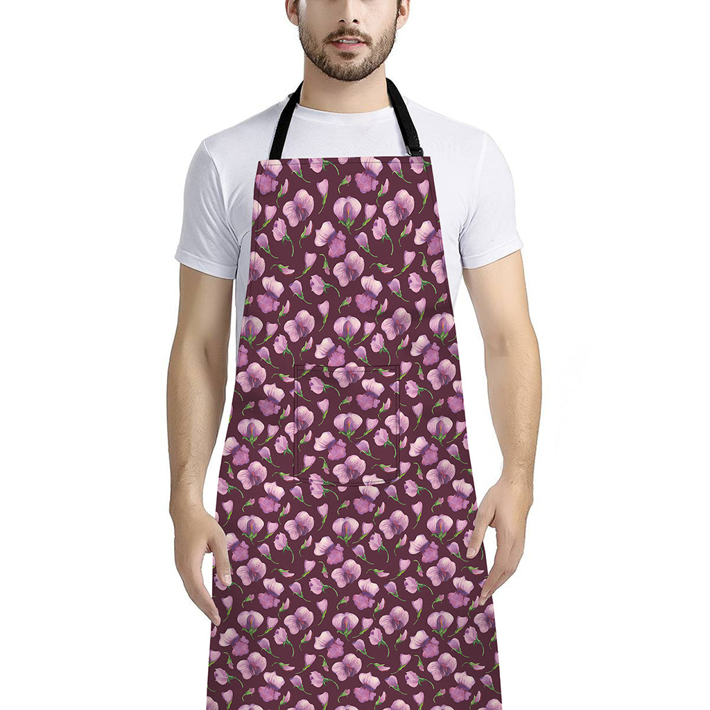 Watercolor Sweet Pea Pattern Print Bib Apron With Pocket