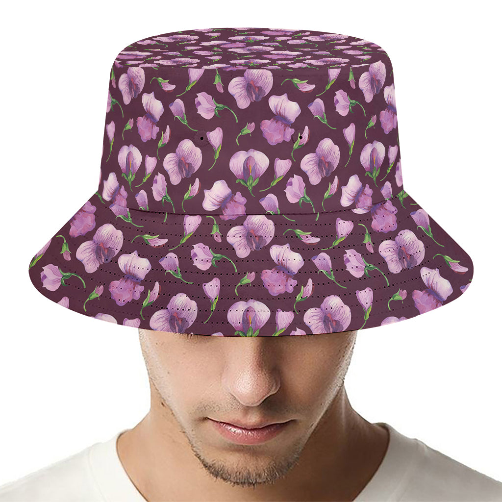 Watercolor Sweet Pea Pattern Print Bucket Hat