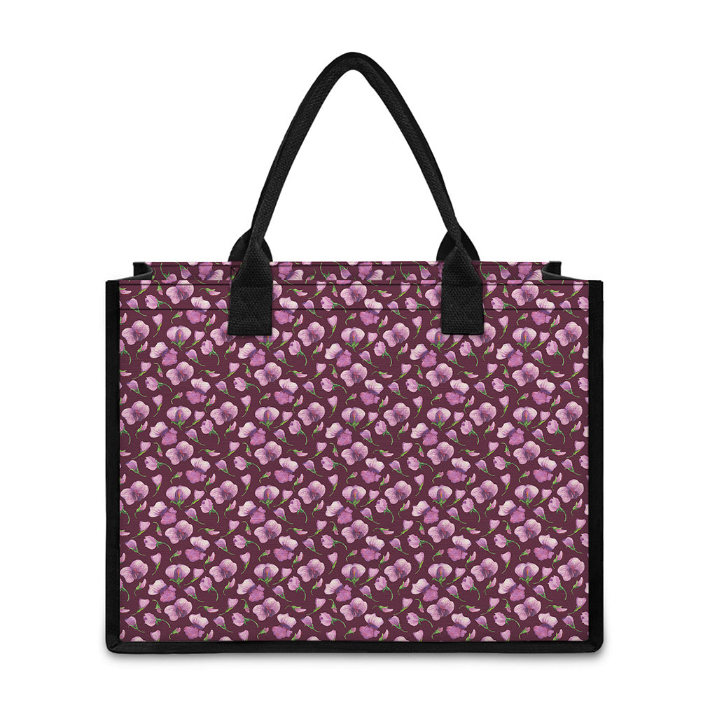 Watercolor Sweet Pea Pattern Print Canvas Tote Bag