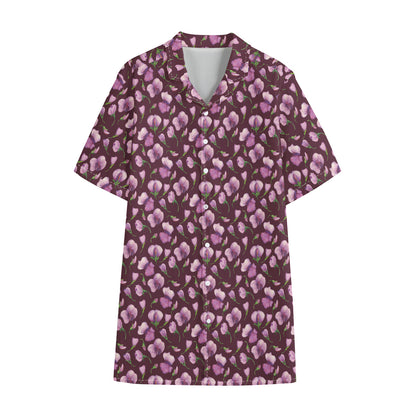 Watercolor Sweet Pea Pattern Print Cotton Hawaiian Shirt