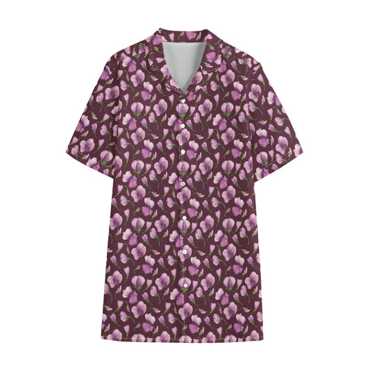 Watercolor Sweet Pea Pattern Print Cotton Hawaiian Shirt