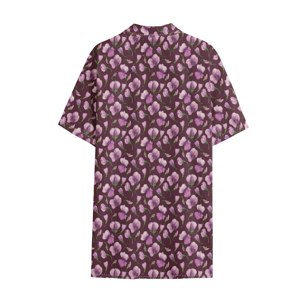 Watercolor Sweet Pea Pattern Print Cotton Hawaiian Shirt