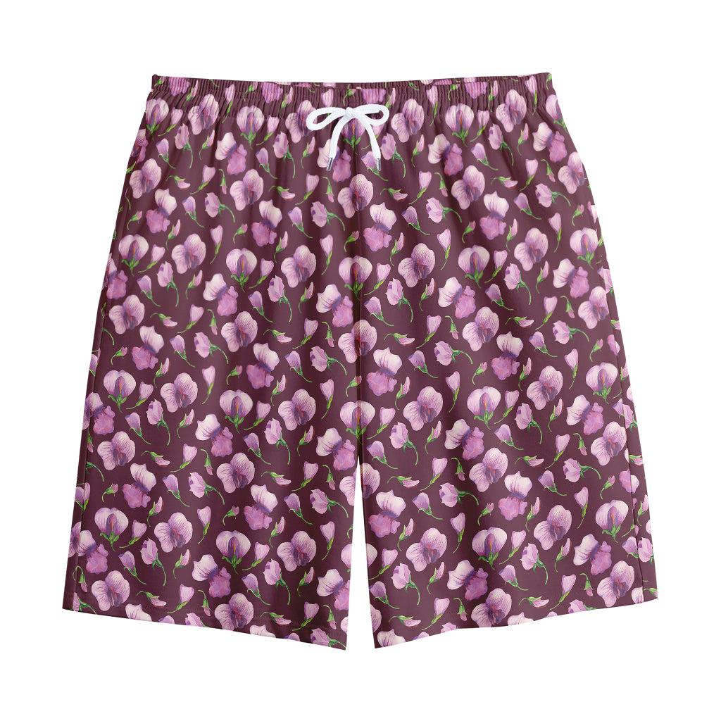 Watercolor Sweet Pea Pattern Print Cotton Shorts