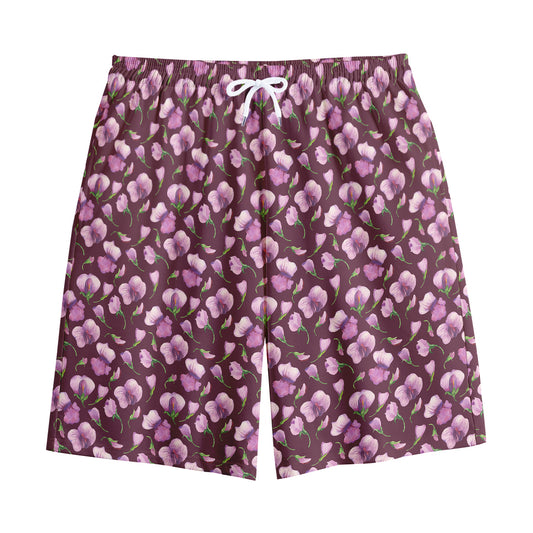 Watercolor Sweet Pea Pattern Print Cotton Shorts