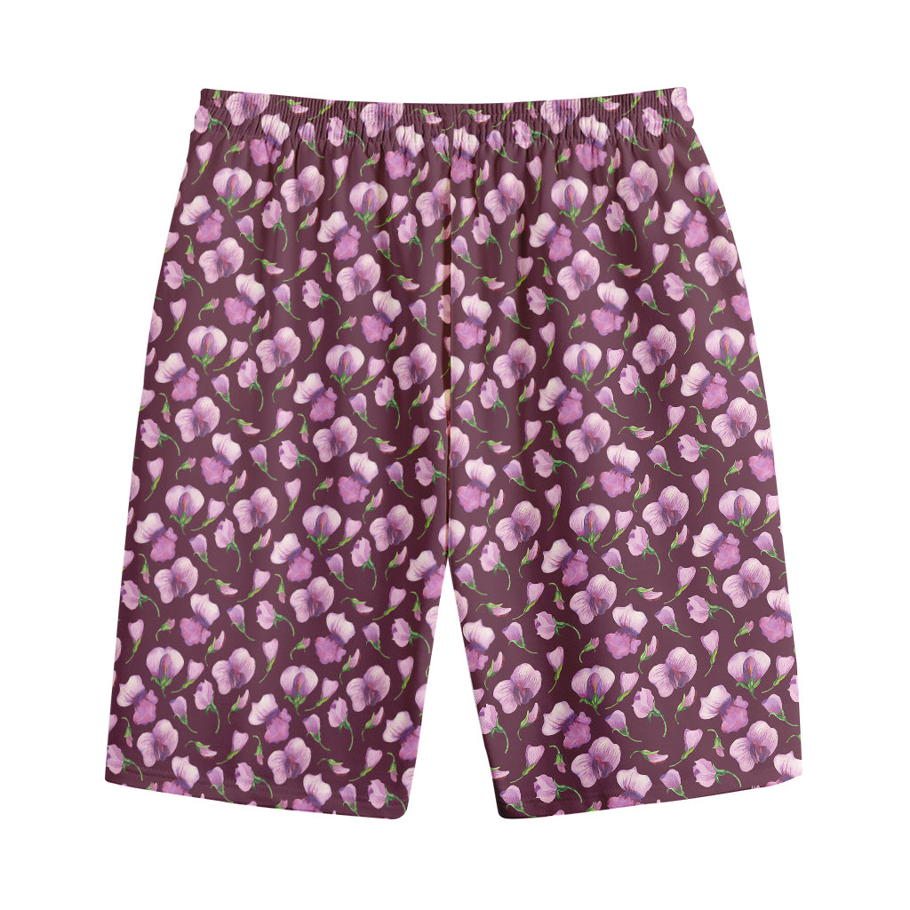 Watercolor Sweet Pea Pattern Print Cotton Shorts