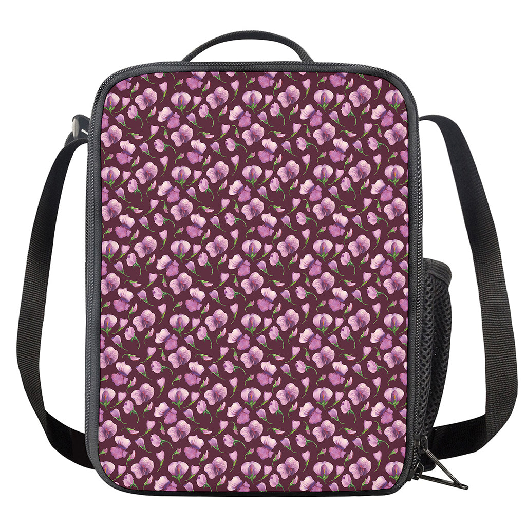 Watercolor Sweet Pea Pattern Print Crossbody Lunch Bag