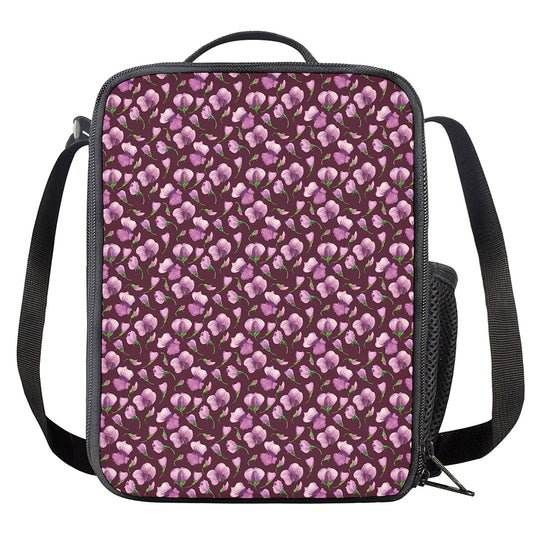 Watercolor Sweet Pea Pattern Print Crossbody Lunch Bag
