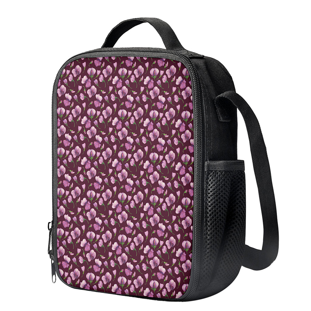 Watercolor Sweet Pea Pattern Print Crossbody Lunch Bag
