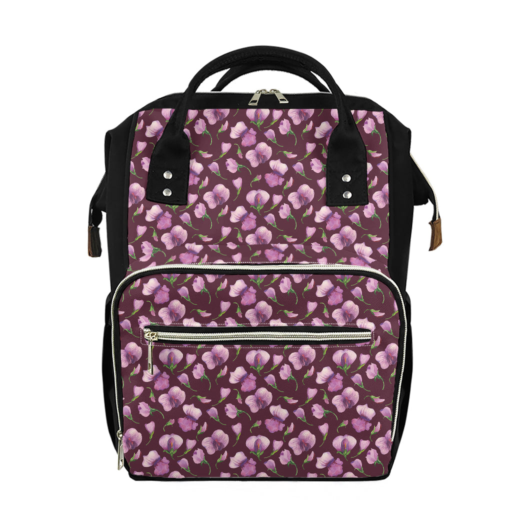 Watercolor Sweet Pea Pattern Print Diaper Bag