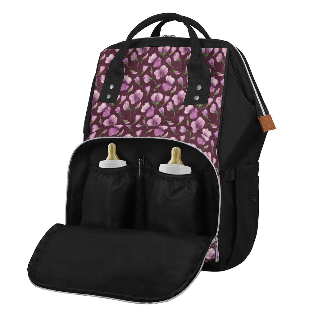 Watercolor Sweet Pea Pattern Print Diaper Bag