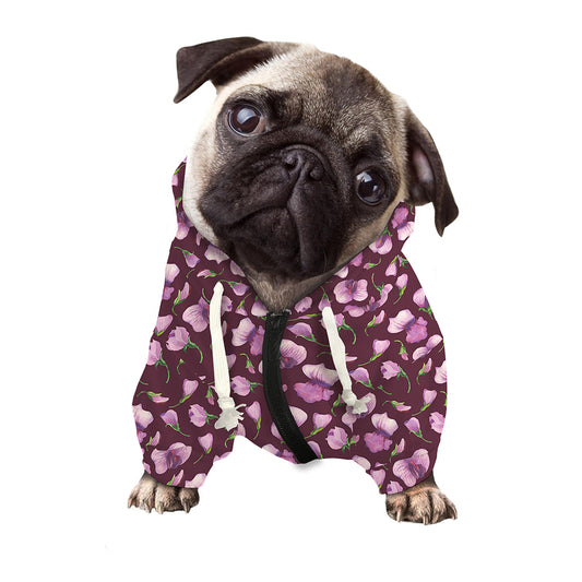 Watercolor Sweet Pea Pattern Print Dog Zip Up Hoodie