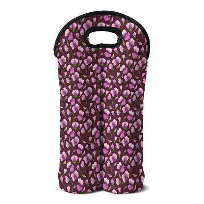 Watercolor Sweet Pea Pattern Print Double Neoprene Wine Tote