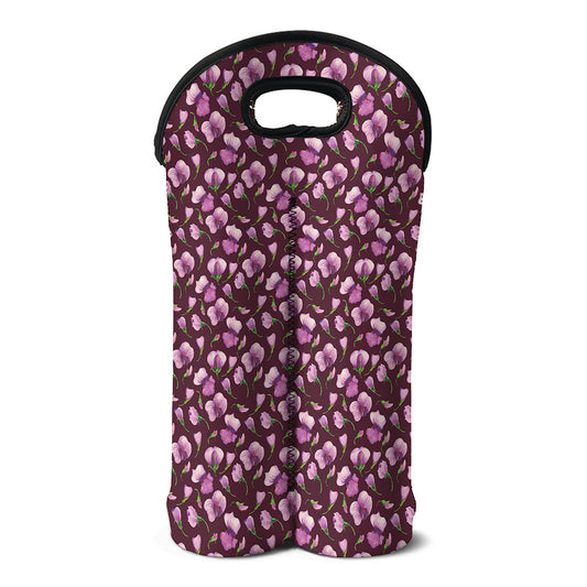 Watercolor Sweet Pea Pattern Print Double Neoprene Wine Tote