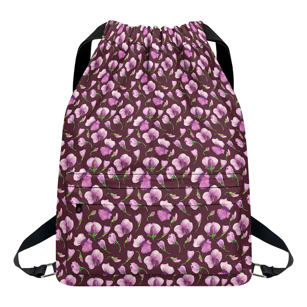 Watercolor Sweet Pea Pattern Print Drawstring Backpack
