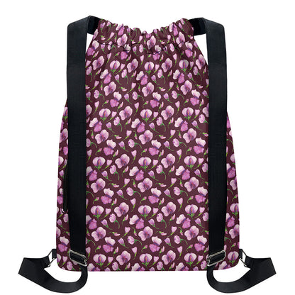 Watercolor Sweet Pea Pattern Print Drawstring Backpack