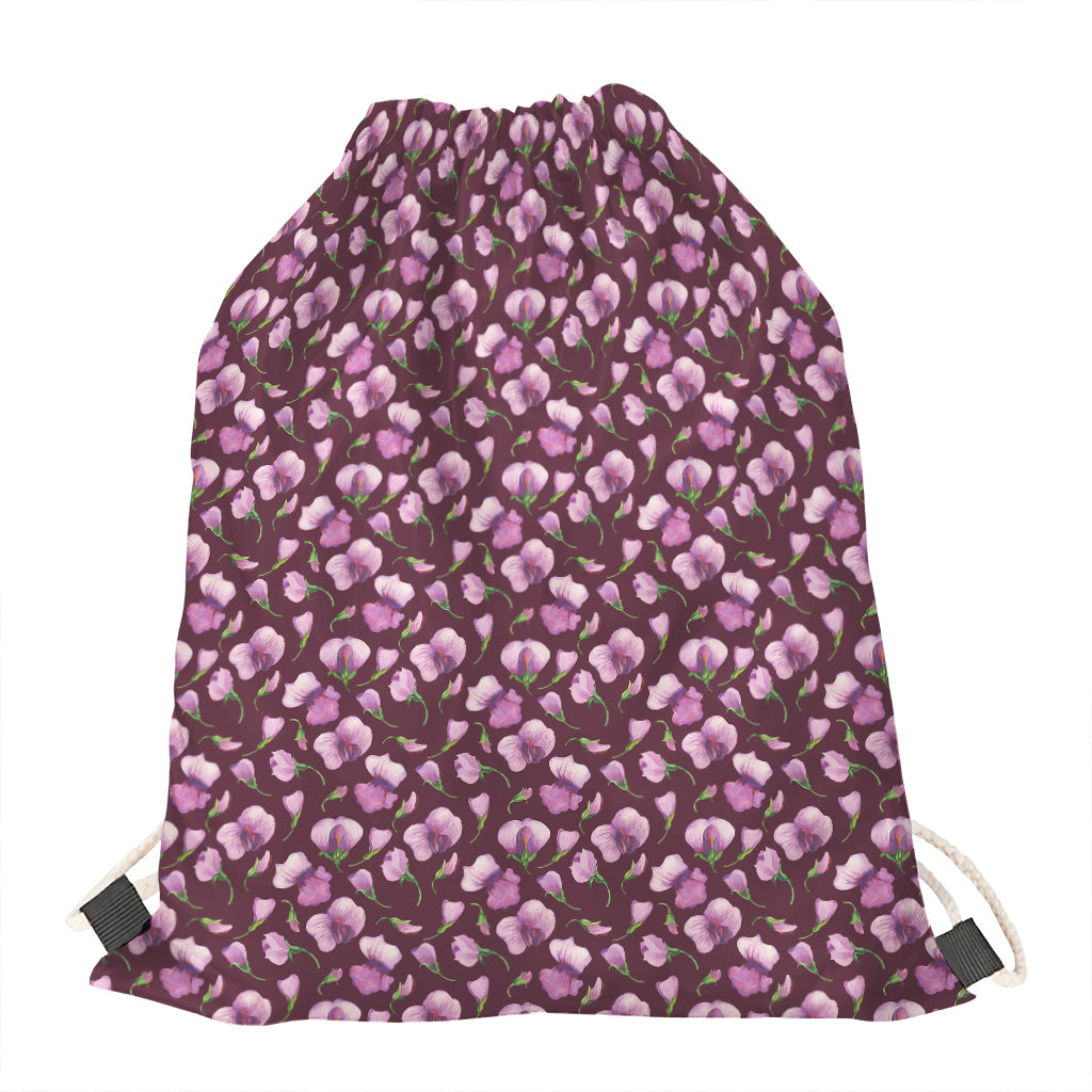 Watercolor Sweet Pea Pattern Print Drawstring Bag