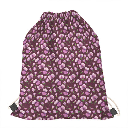 Watercolor Sweet Pea Pattern Print Drawstring Bag