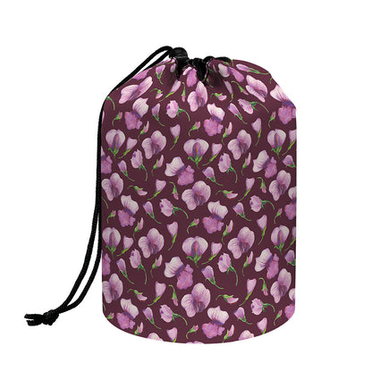 Watercolor Sweet Pea Pattern Print Drawstring Makeup Bag