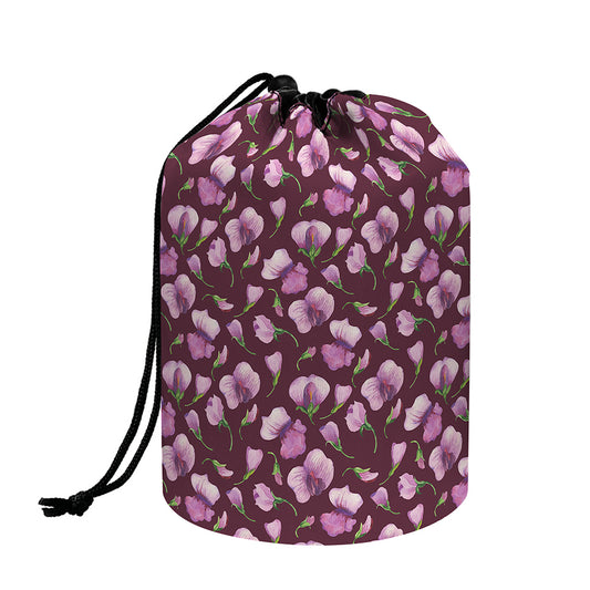 Watercolor Sweet Pea Pattern Print Drawstring Makeup Bag