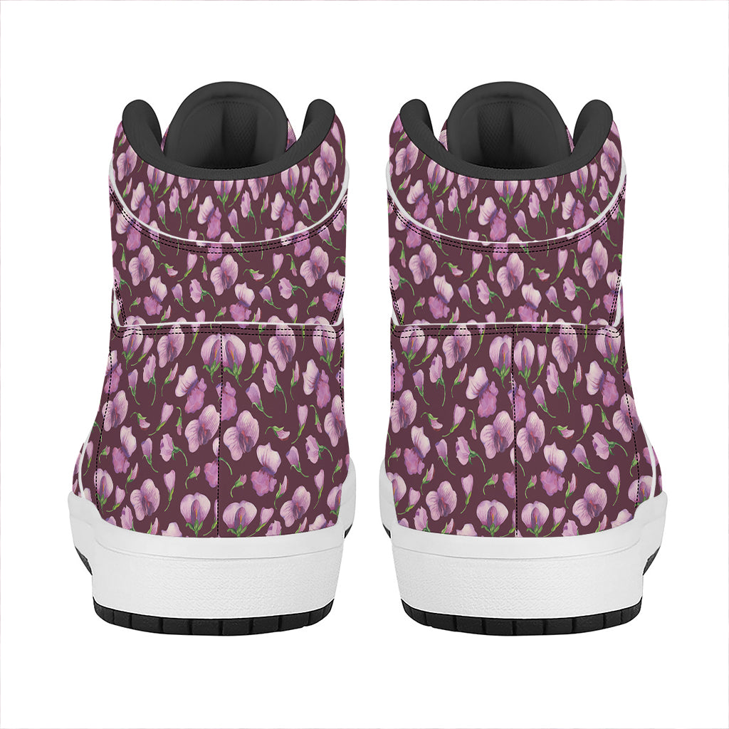 Watercolor Sweet Pea Pattern Print High Top Leather Sneakers